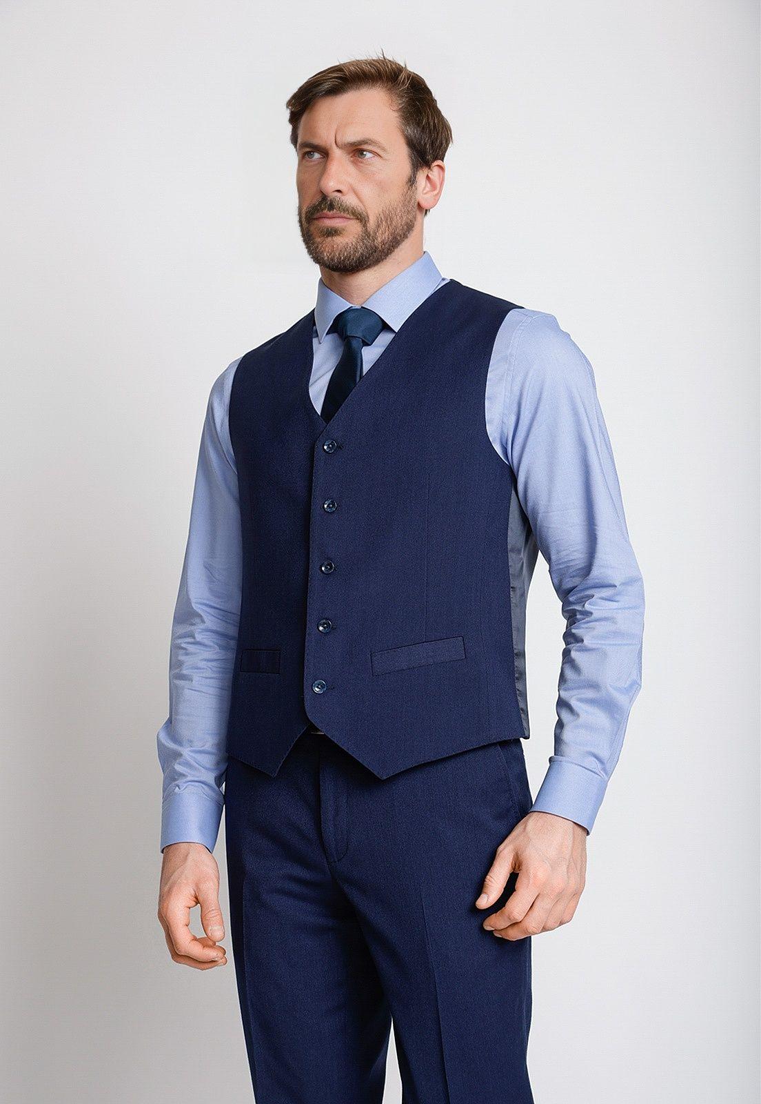 Gilet Formal Hombre Mezcla Algodón Microdiseño Slim Graduación Azul-0