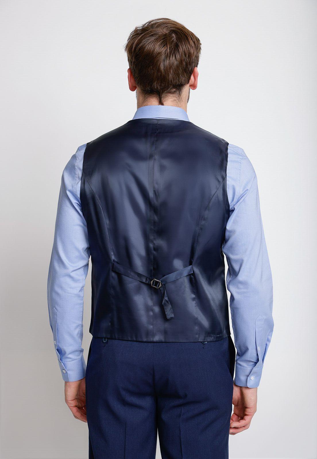 Gilet Formal Hombre Mezcla Algodón Microdiseño Slim Graduación Azul-1