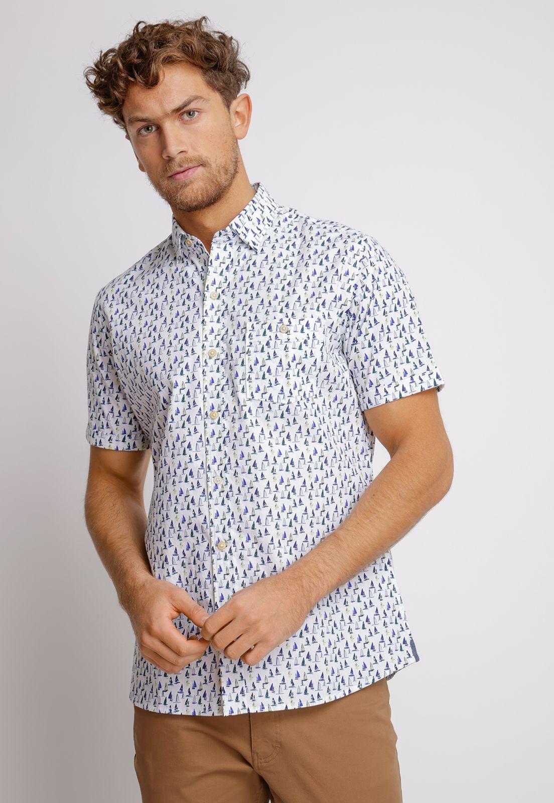 Camisa Manga Corta hombre Relaxed fit Birds Algodón Blanco-0