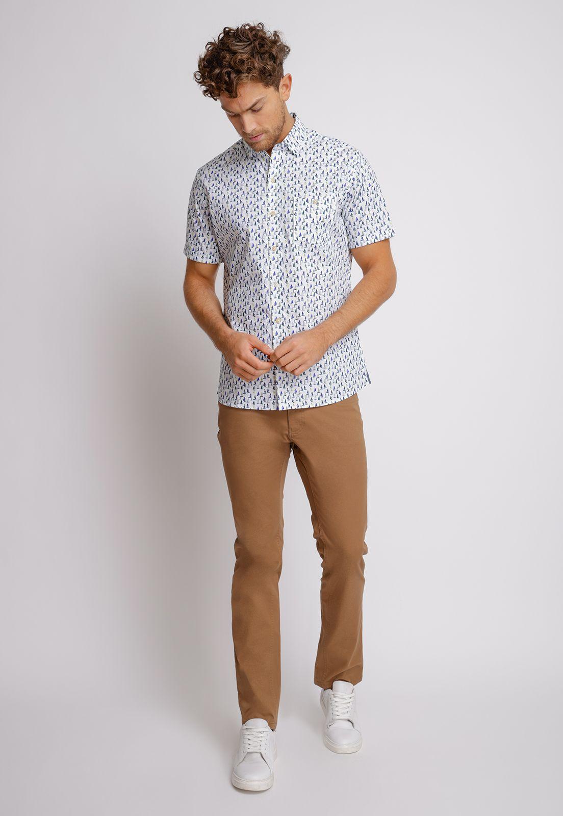 Camisa Manga Corta hombre Relaxed fit Birds Algodón Blanco-3