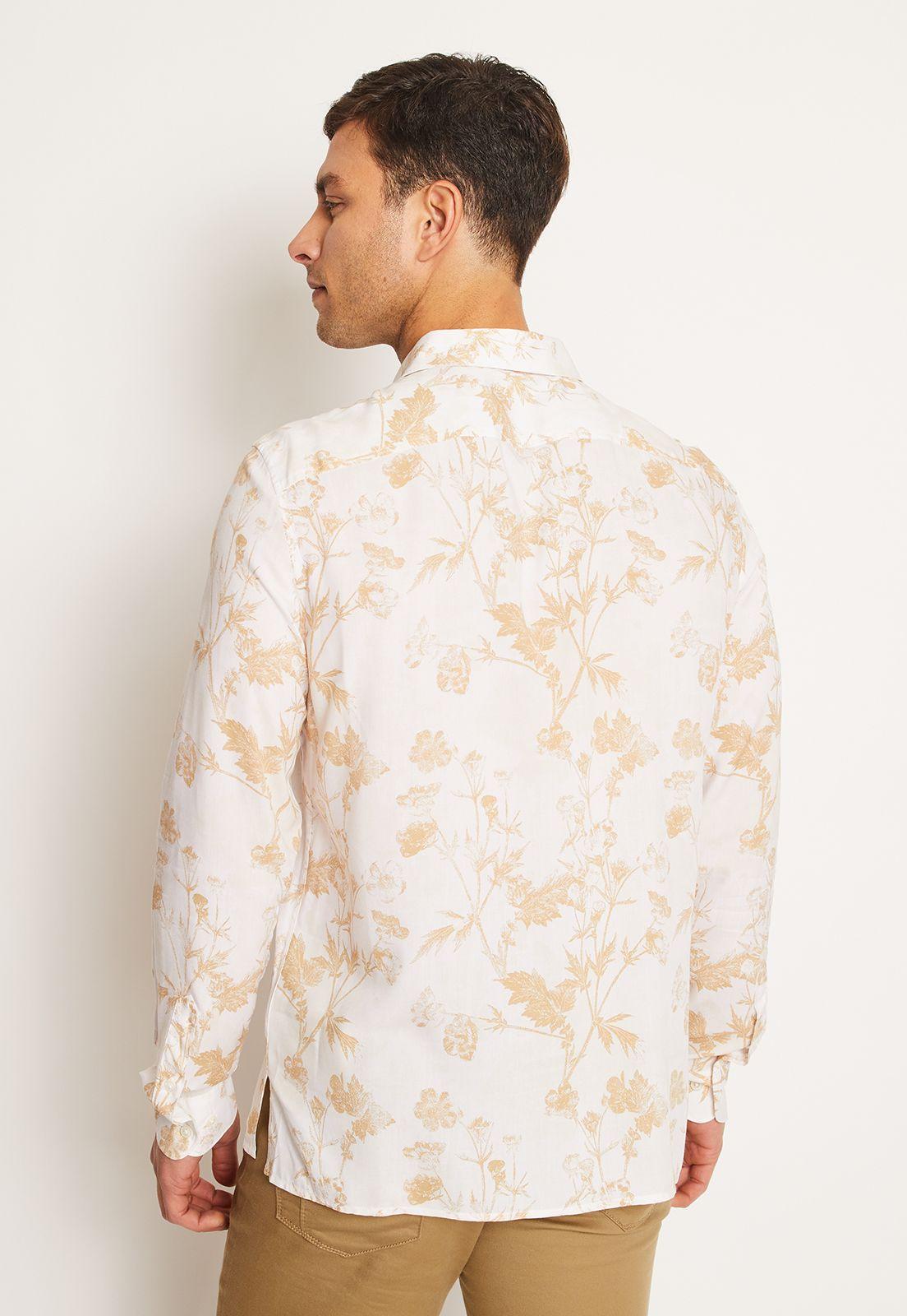 Camisa Hombre Manga Larga Estampada Beige-1