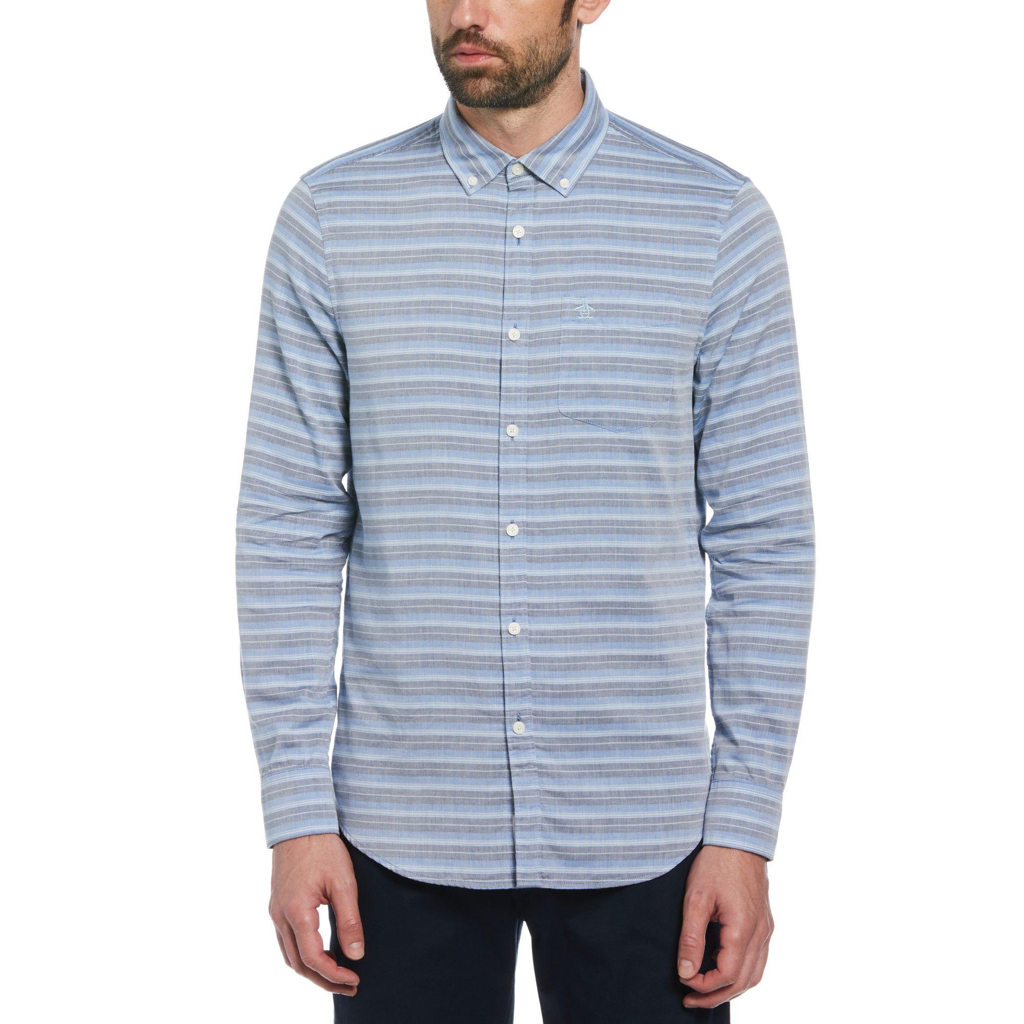 Camisa De Hombre Rayas Azul-0