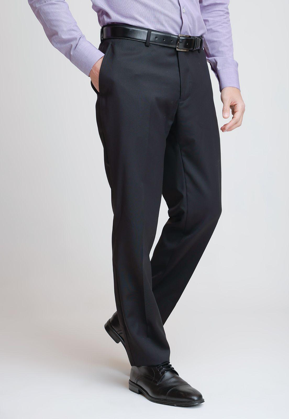 Pantalón Formal Hombre Lana S100'S Liso Regular Mix&Color Negro-0