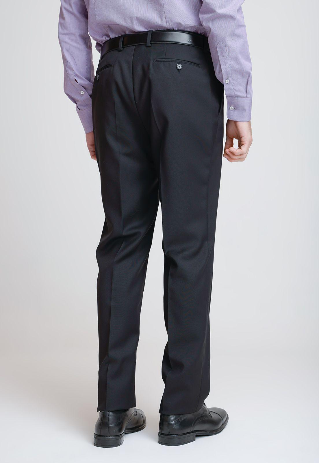 Pantalón Formal Hombre Lana S100'S Liso Regular Mix&Color Negro-1