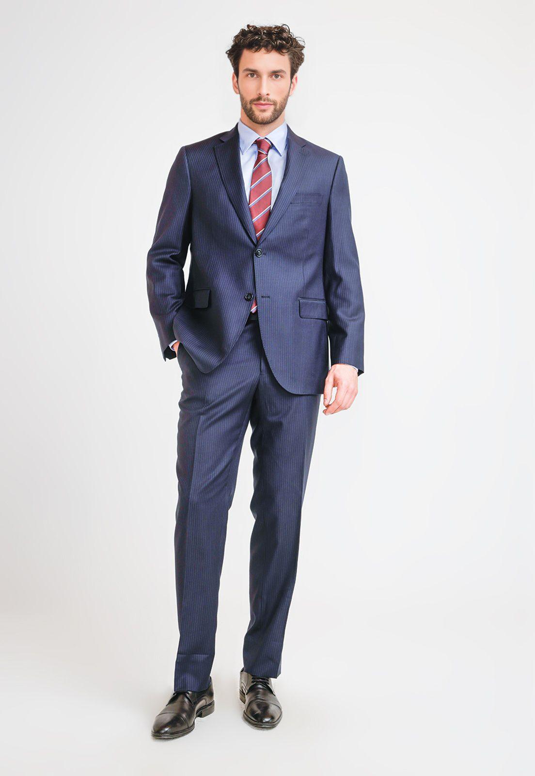 Traje Hombre Formal Lana S100'S Travel Azul Marino-0