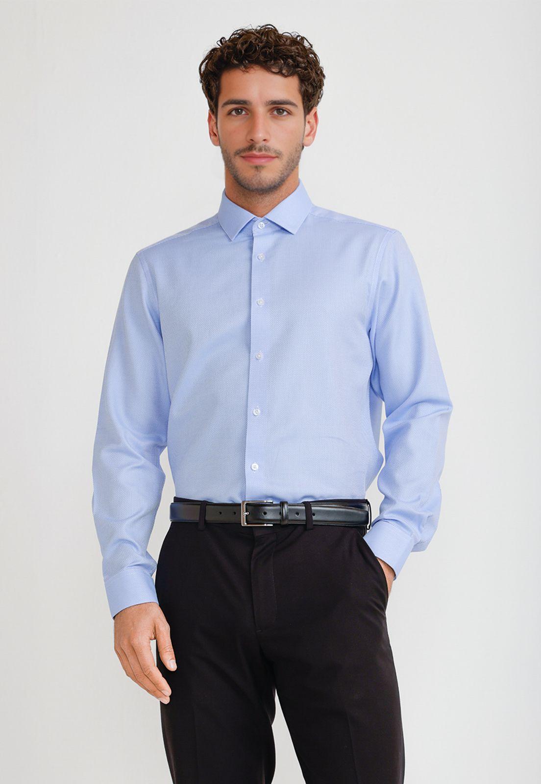 Camisa Hombre Formal Algodón Azul Claro-0