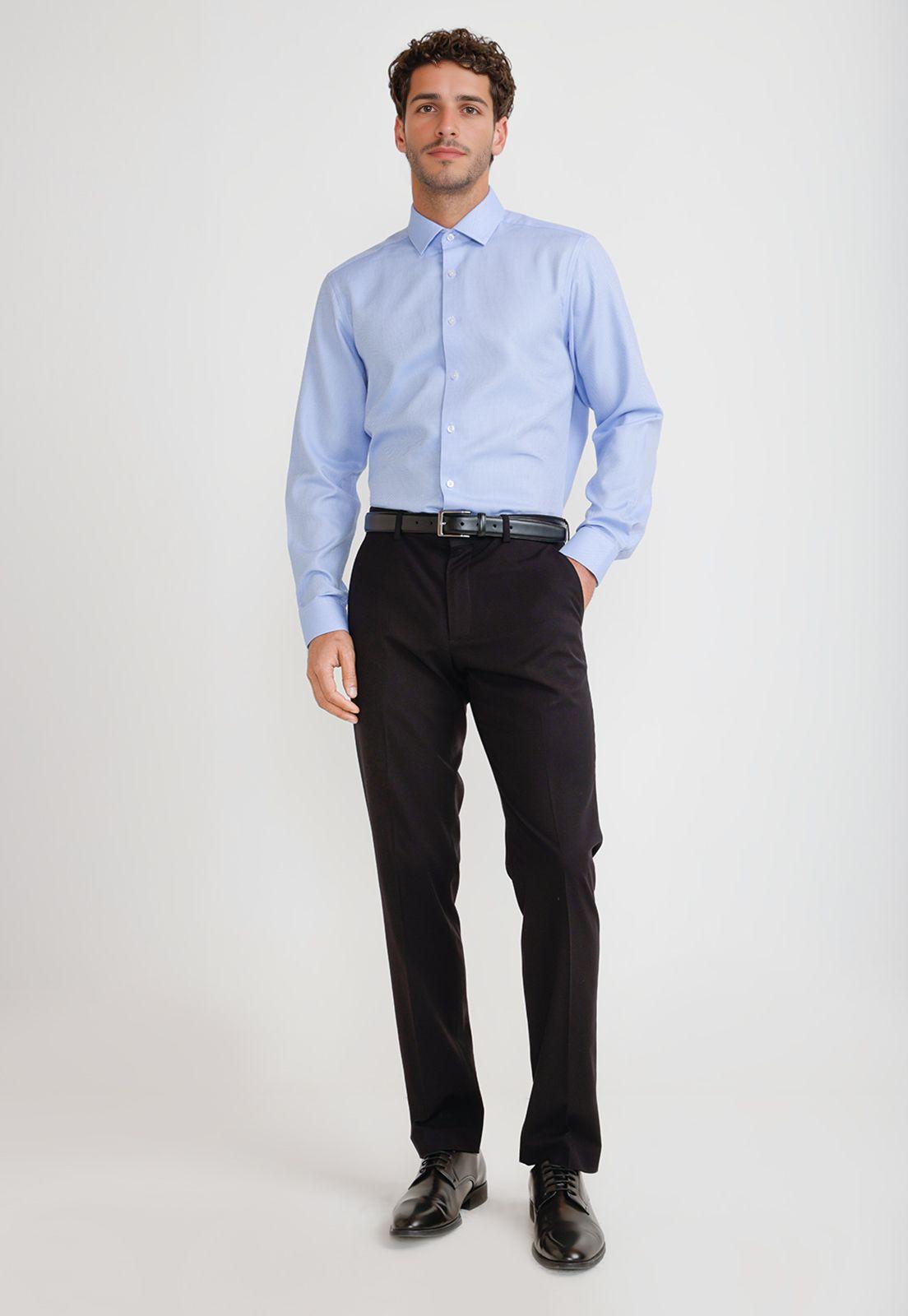Camisa Hombre Formal Algodón Azul Claro-3