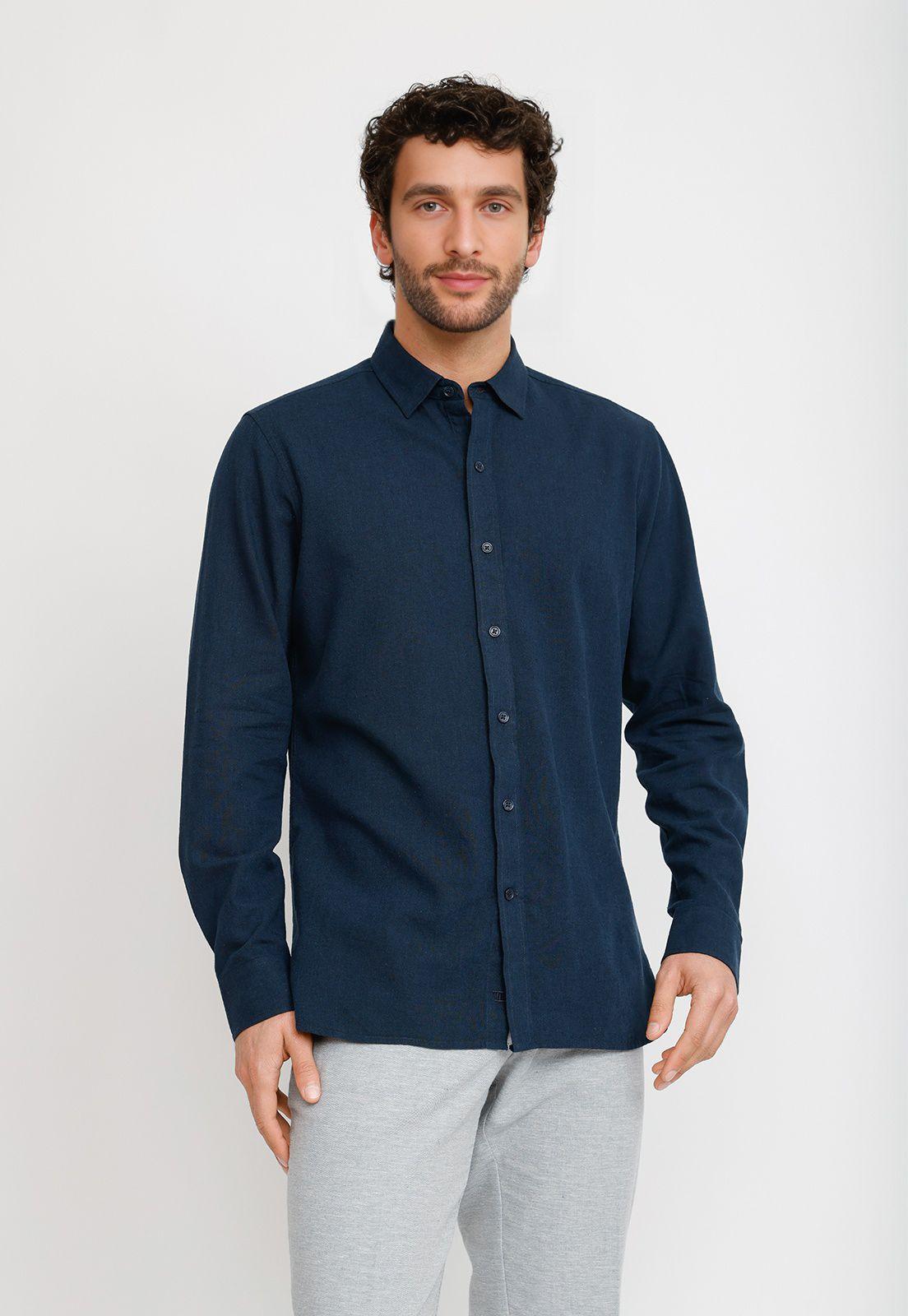 Camisa Lino Algodón Braulio Azul Marino-2