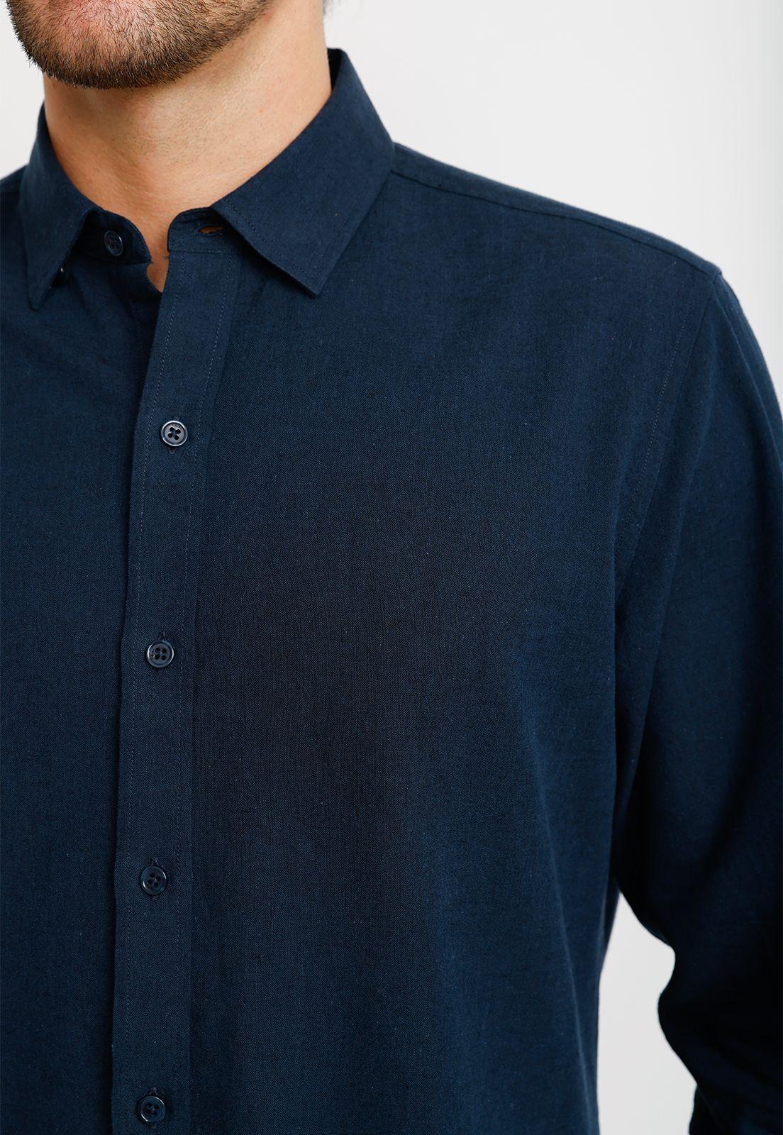Camisa Lino Algodón Braulio Azul Marino-3