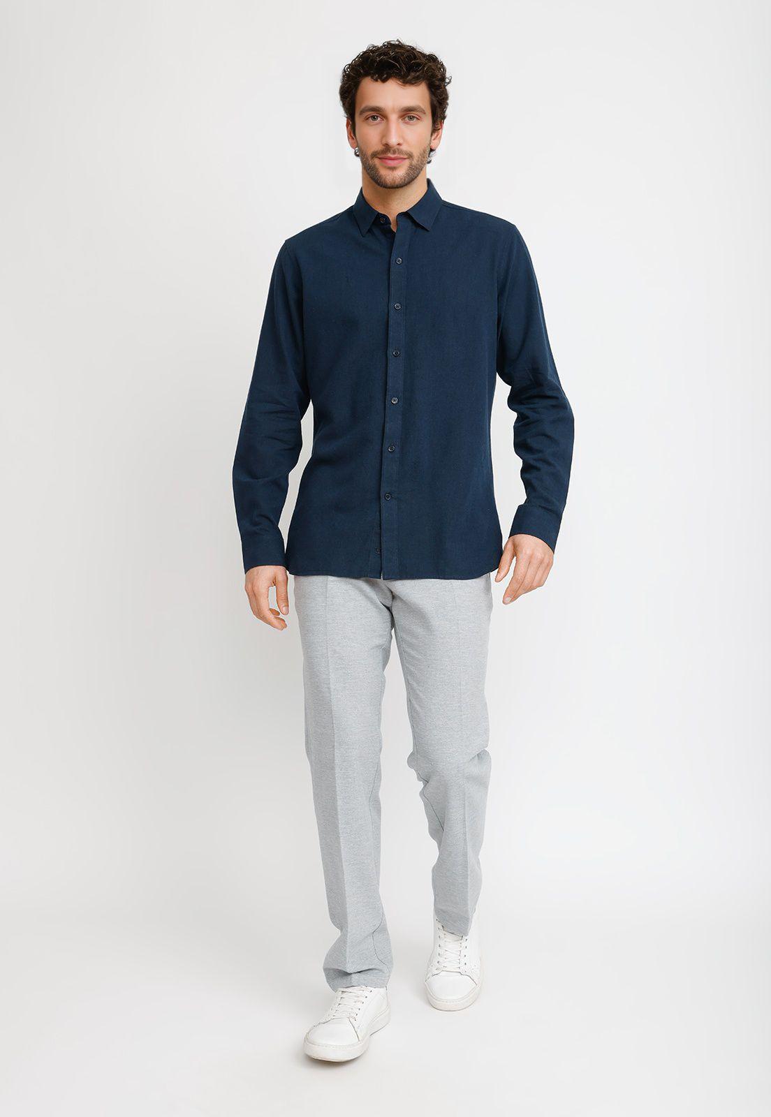 Camisa Lino Algodón Braulio Azul Marino-5