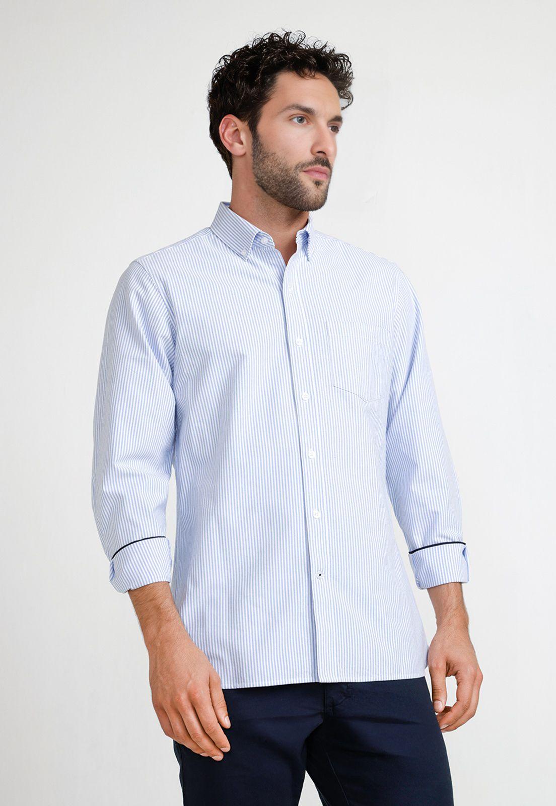Camisa Rayas Hombre Beta Celeste-0