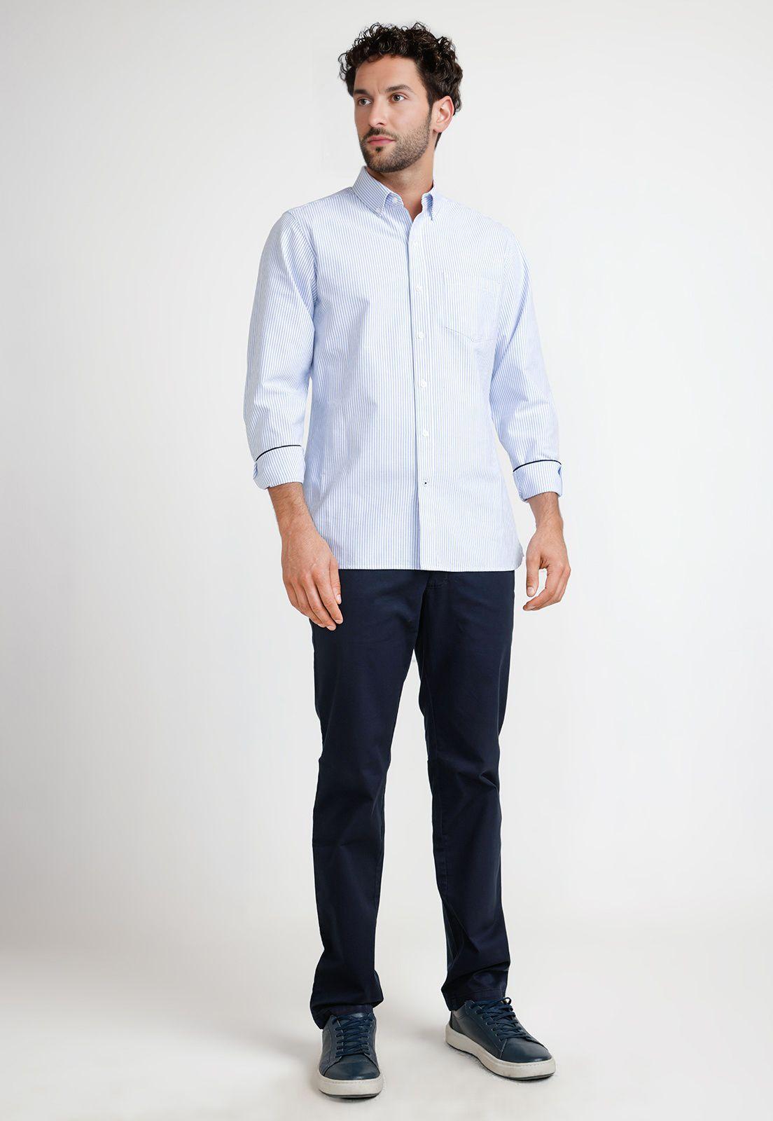 Camisa Rayas Hombre Beta Celeste-3