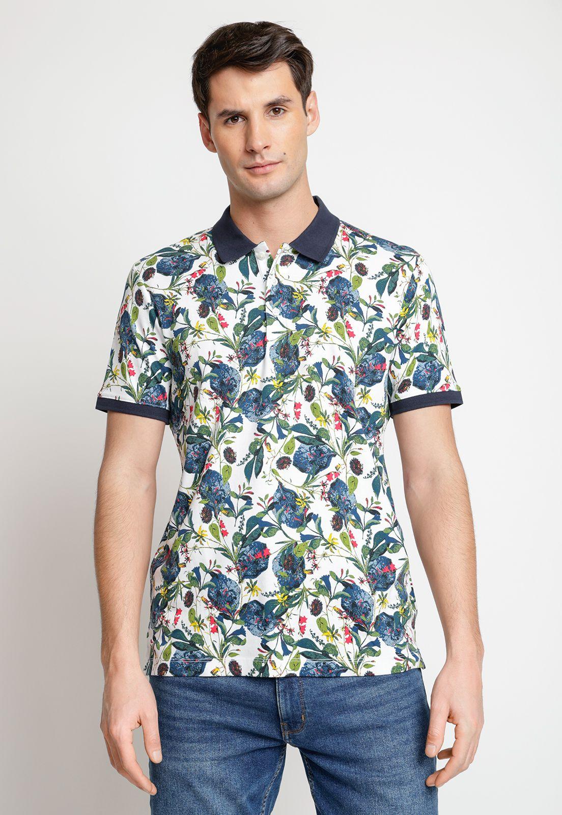 Polera Hombre Polo Estampada Blanco-0