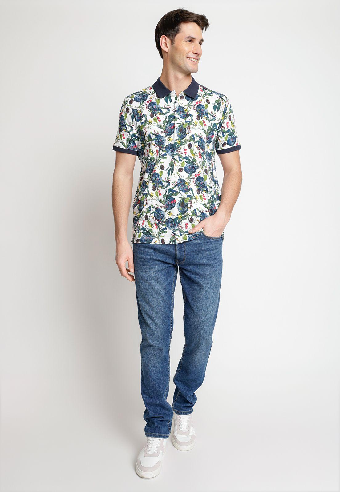 Polera Hombre Polo Estampada Blanco-3
