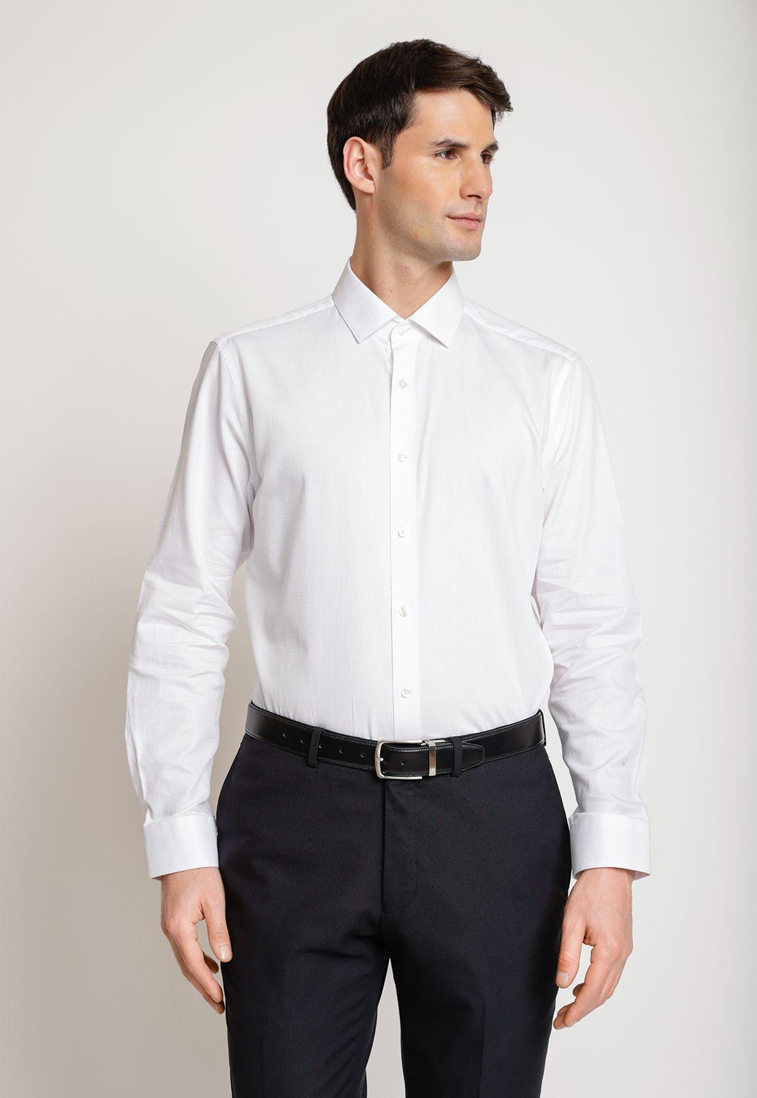 Camisa Hombre Formal Algodón Dobby Blanco-0
