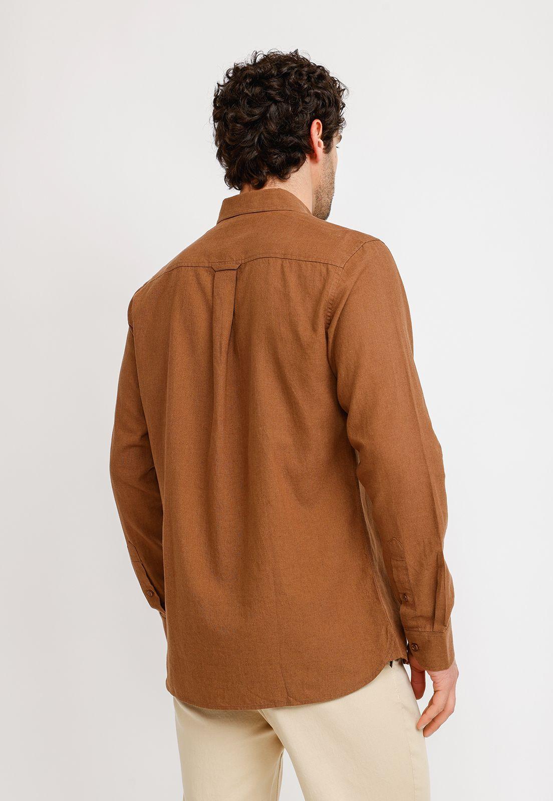 Camisa Lino Algodón Braulio Café-1