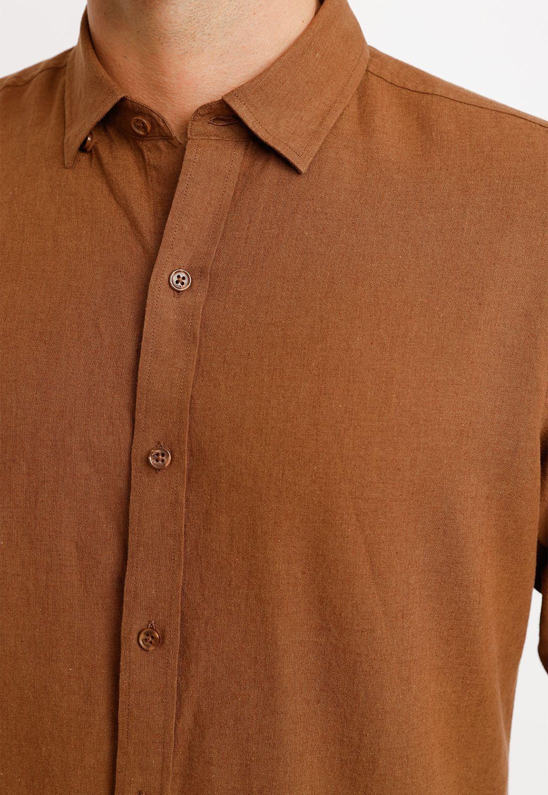 Camisa Lino Algodón Braulio Café-3