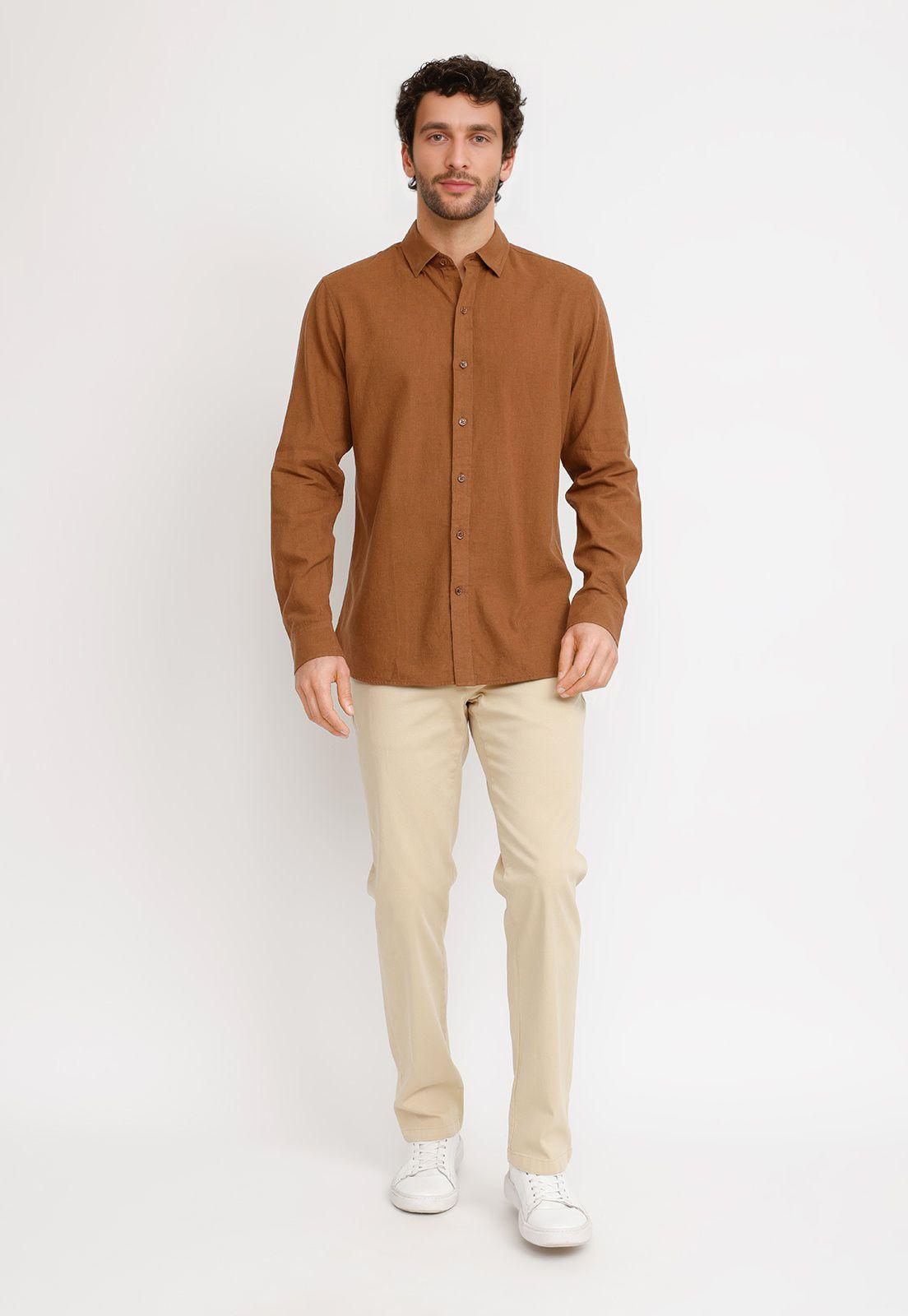 Camisa Lino Algodón Braulio Café-7