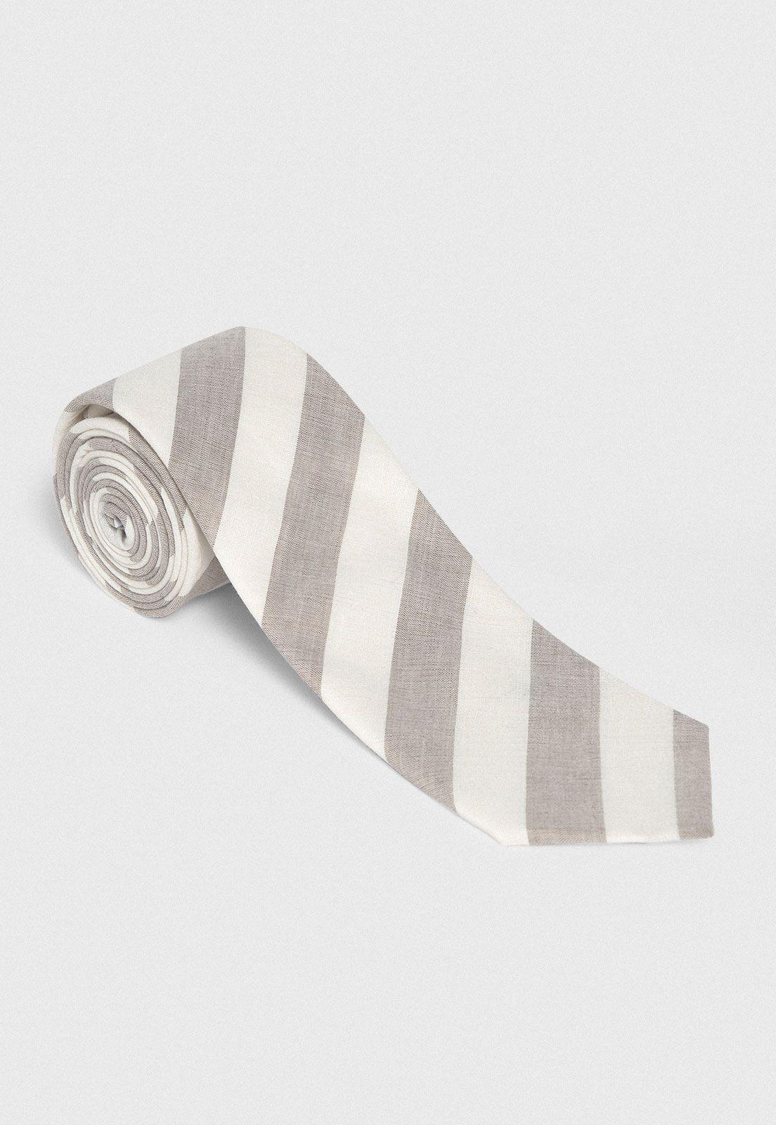Corbata Formal Hombre Lino Rayas Travel Crudo-0