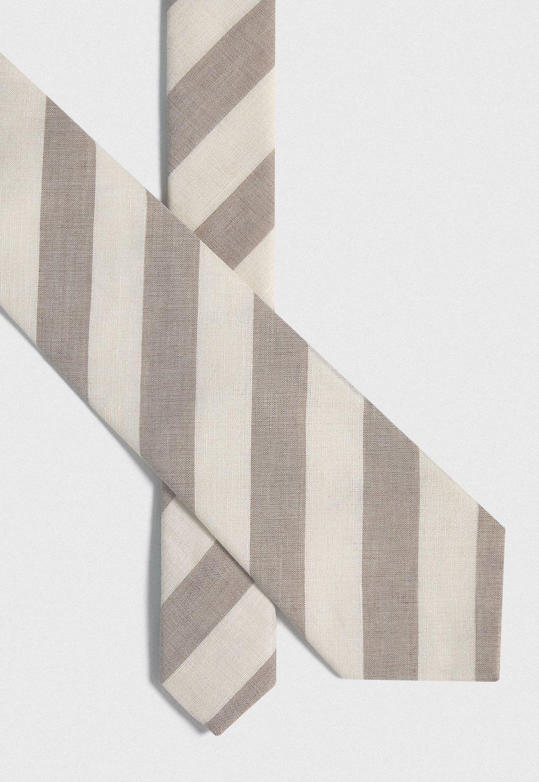 Corbata Formal Hombre Lino Rayas Travel Crudo-1