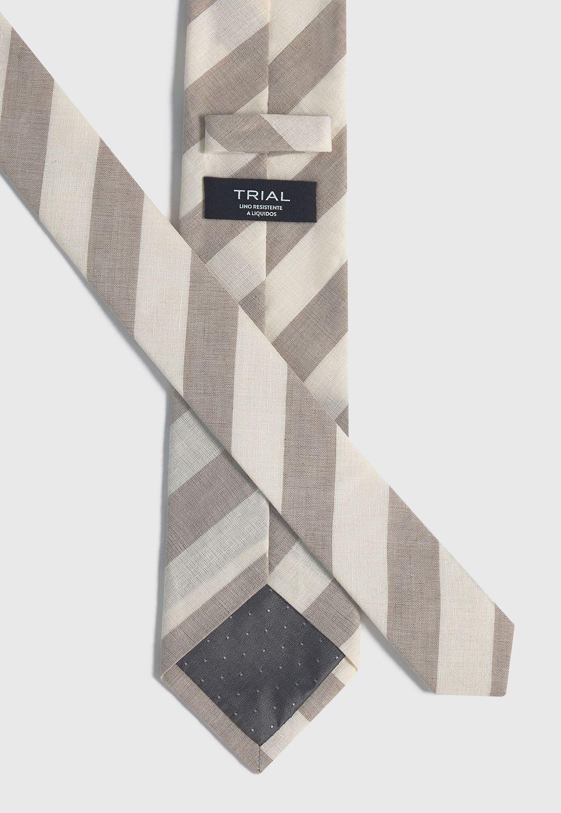 Corbata Formal Hombre Lino Rayas Travel Crudo-2