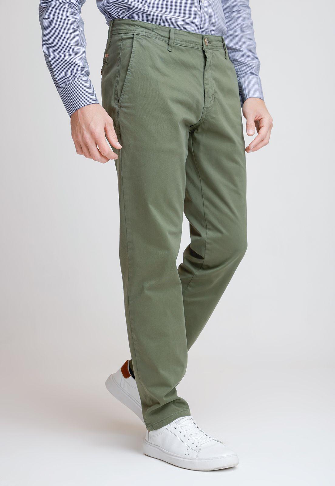 Pantalón Hombre Algodón Liso Slim Tevere Verde Militar-0