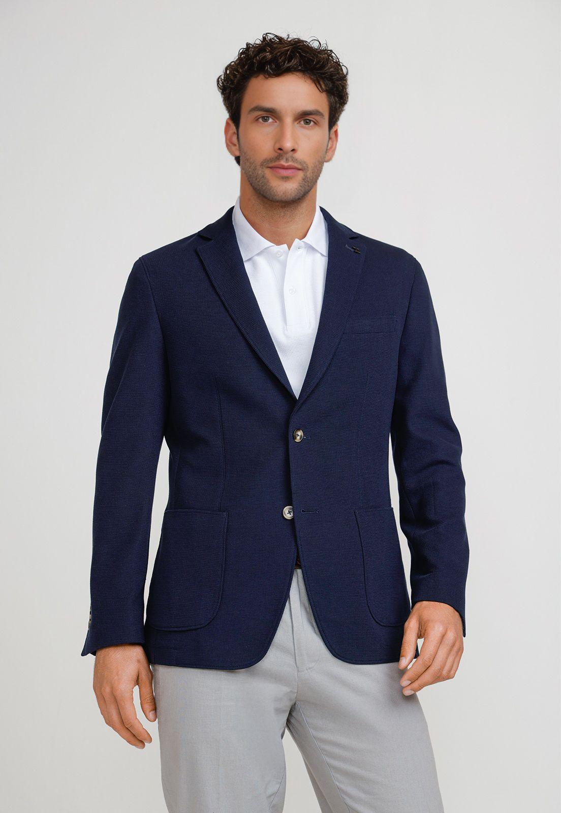 Chaqueta Hombre Tejida Basic Azul Marino-0
