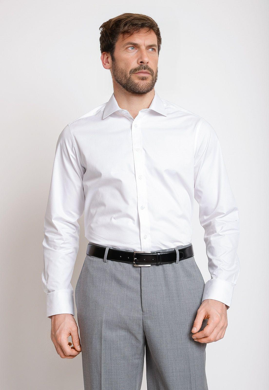 Camisa Formal Hombre Mezcla Algodón Slim Executive Blanco-0