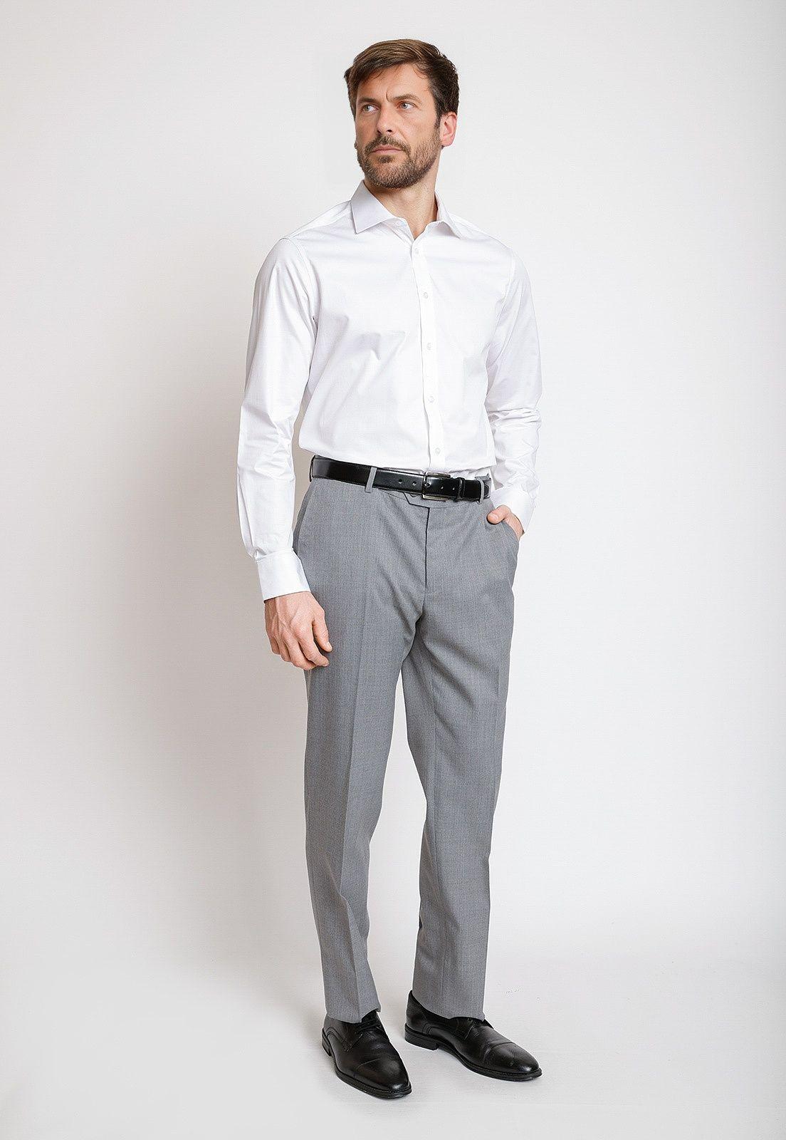 Camisa Formal Hombre Mezcla Algodón Slim Executive Blanco-3