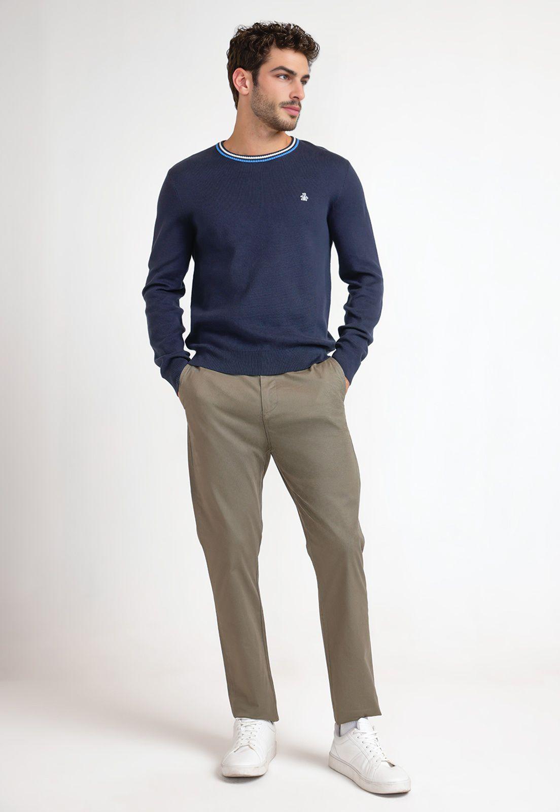 Tejido Hombre Algodón Cuello Redondo Navy-3
