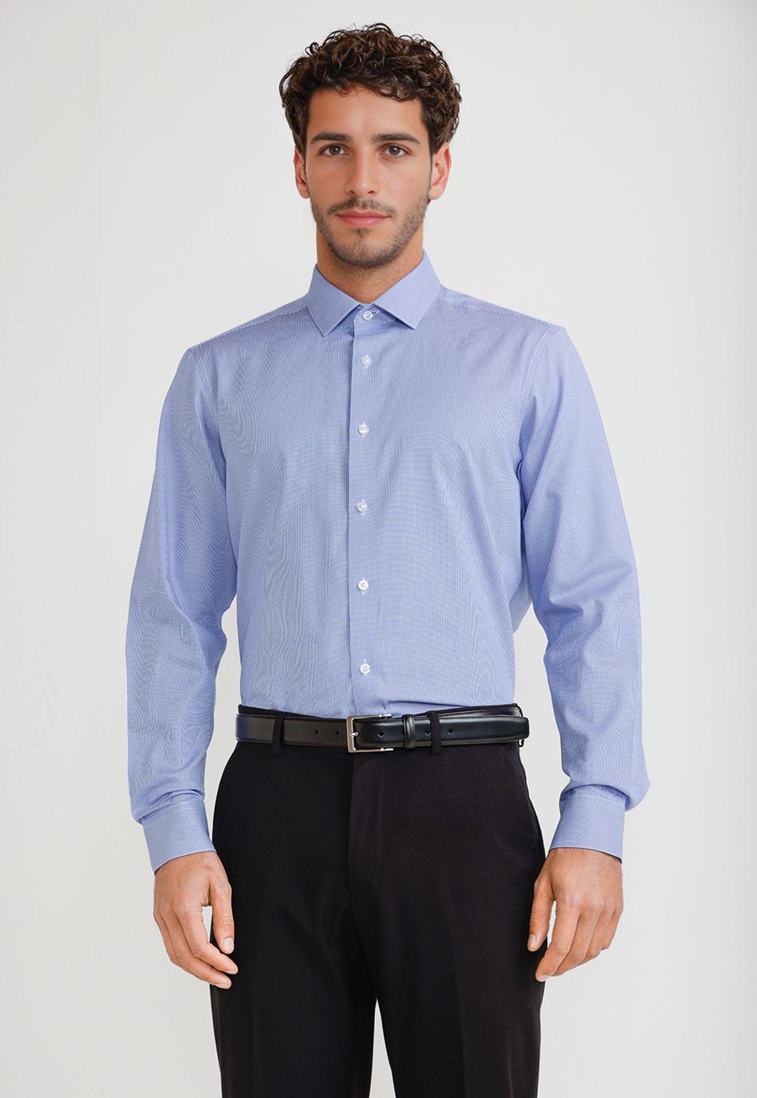 Camisa Hombre Formal Algodón Azul-0