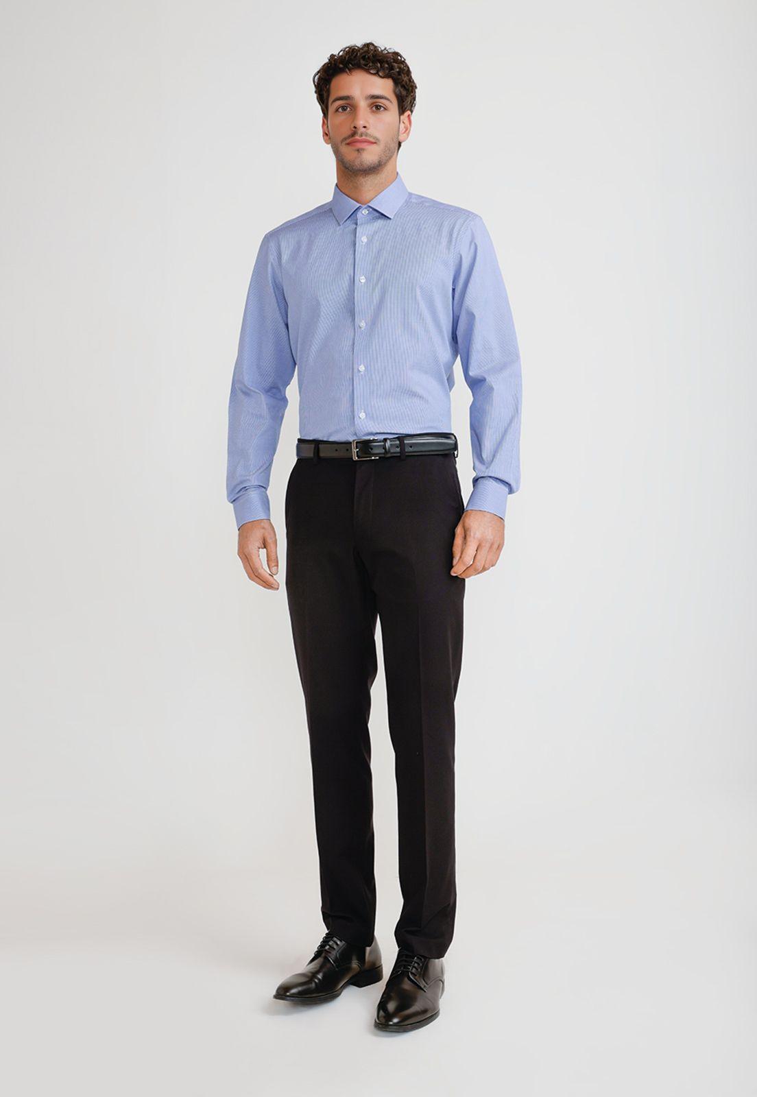 Camisa Hombre Formal Algodón Azul-3