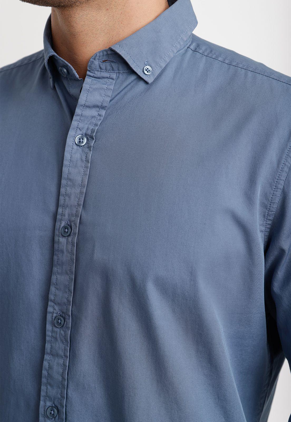 Camisa Lisa Algodón Basilio Petróleo-2