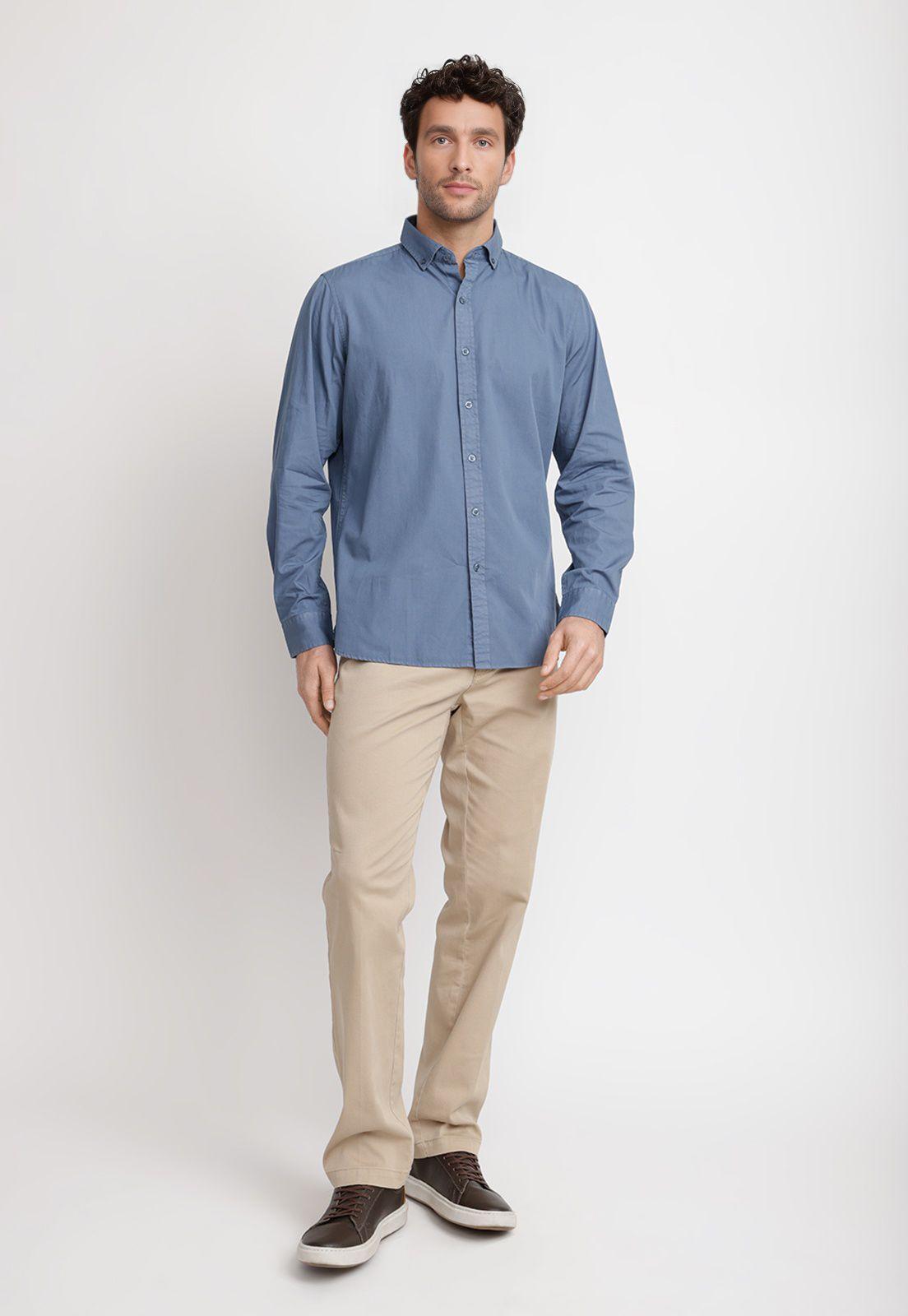 Camisa Lisa Algodón Basilio Petróleo-3