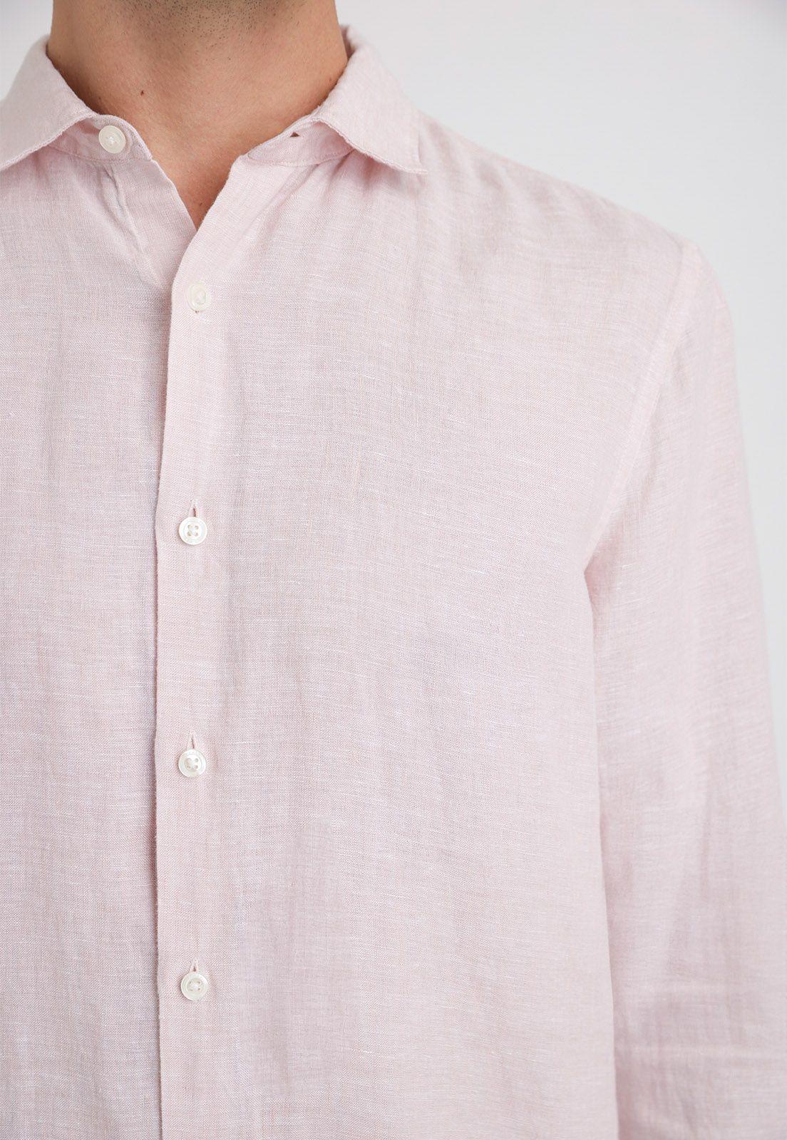 Camisa Hombre Manga Larga Lino Lisa Rosa Viejo-2