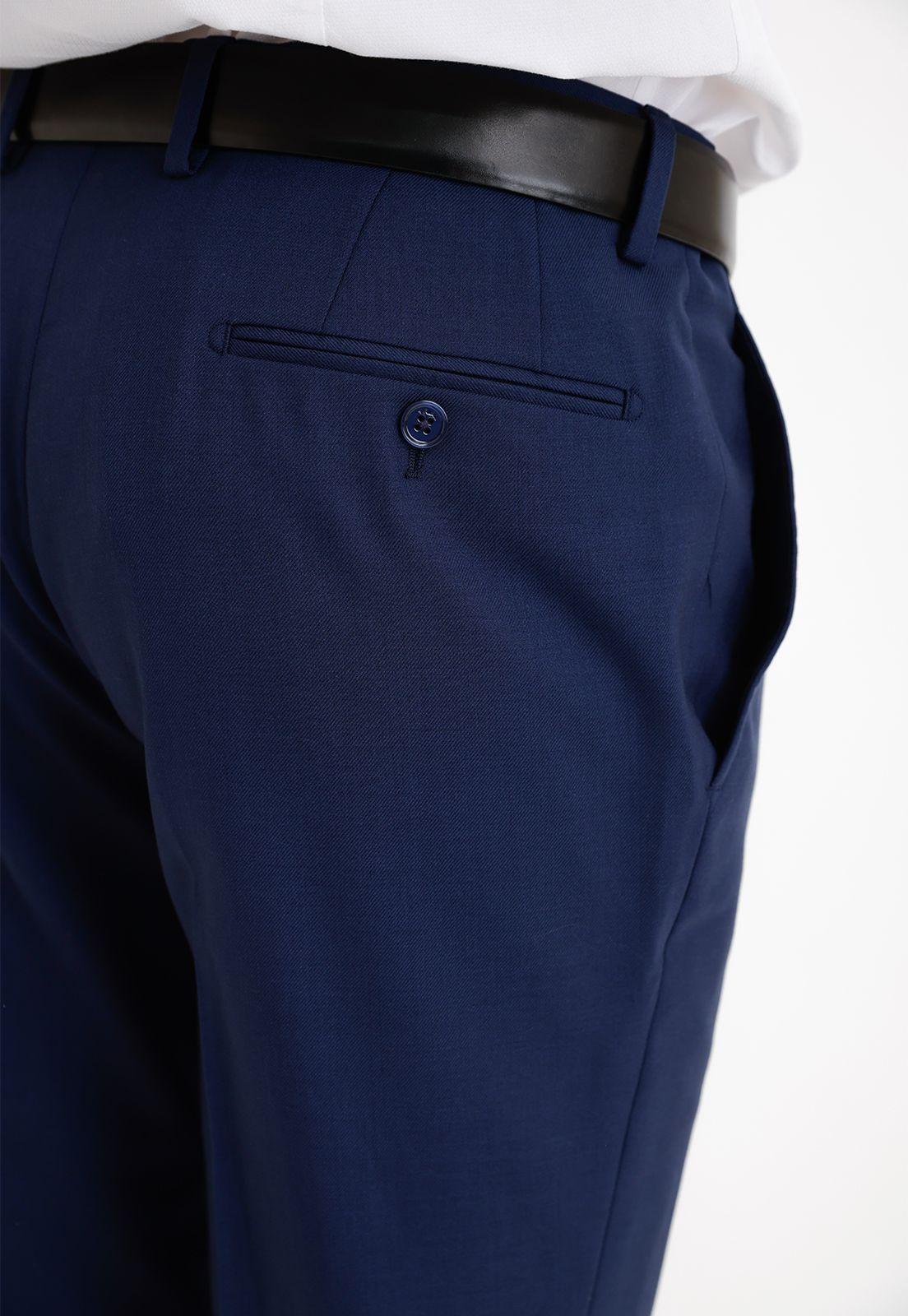 Pantalón Formal Hombre Lana S100'S Liso Slim Perfect Suit Azulino-2