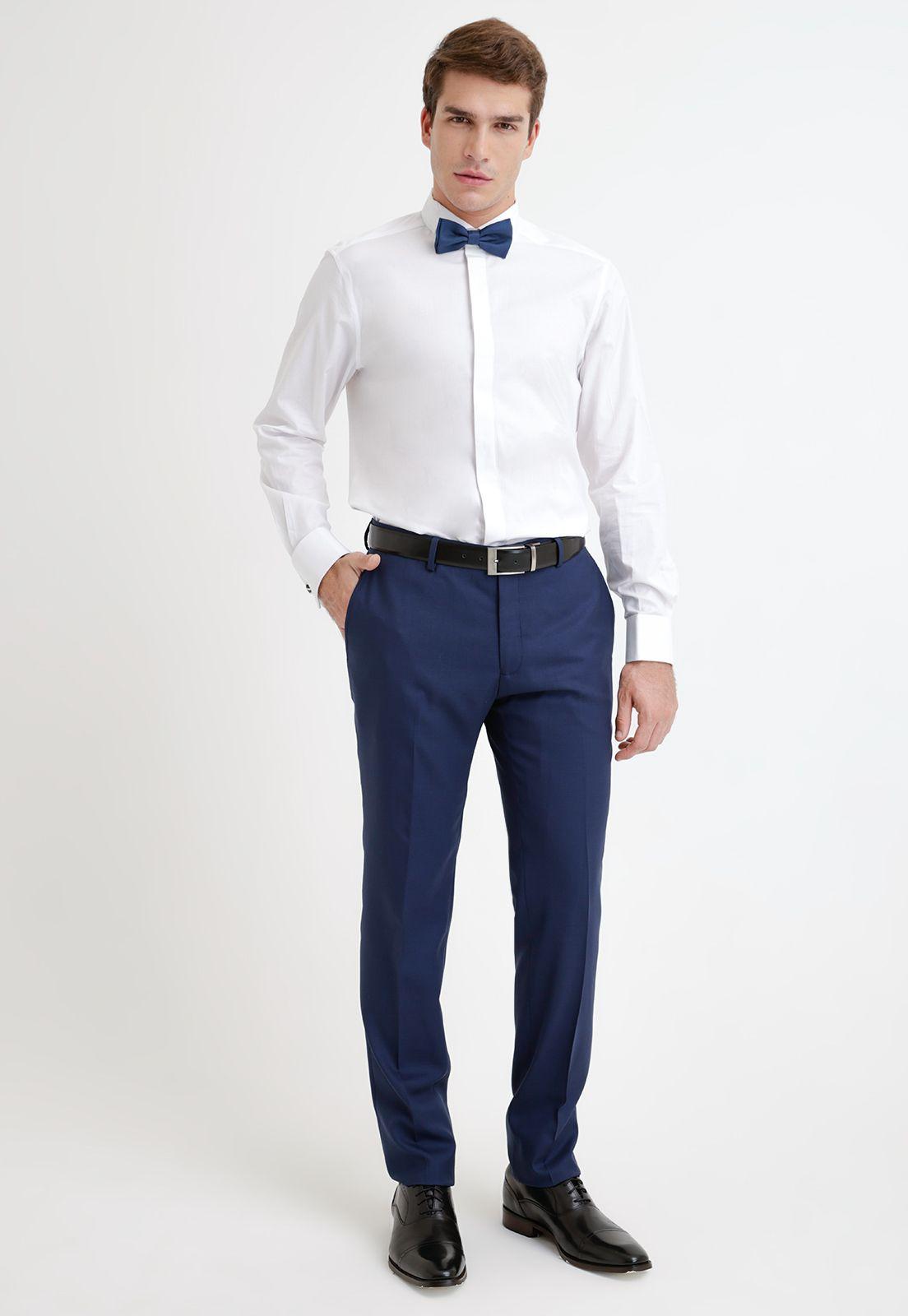 Pantalón Formal Hombre Lana S100'S Liso Slim Perfect Suit Azulino-3