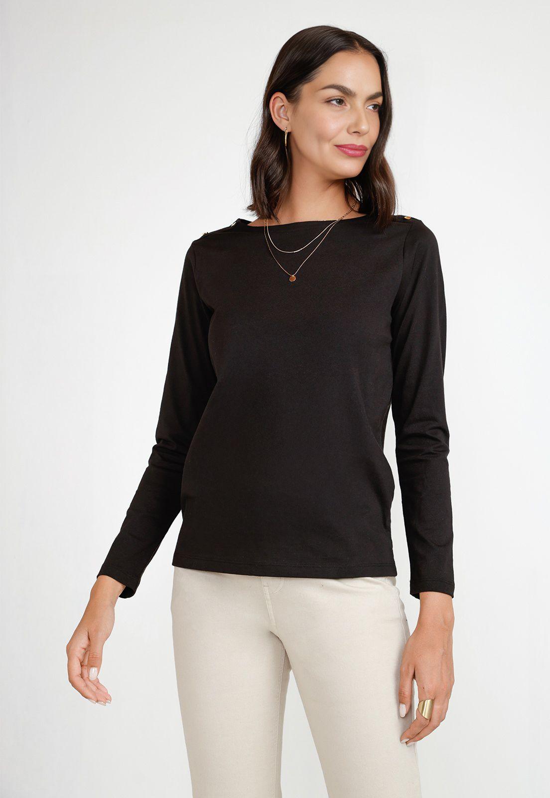 Polera Manga Larga Mujer Algodón Peruano Negro-0