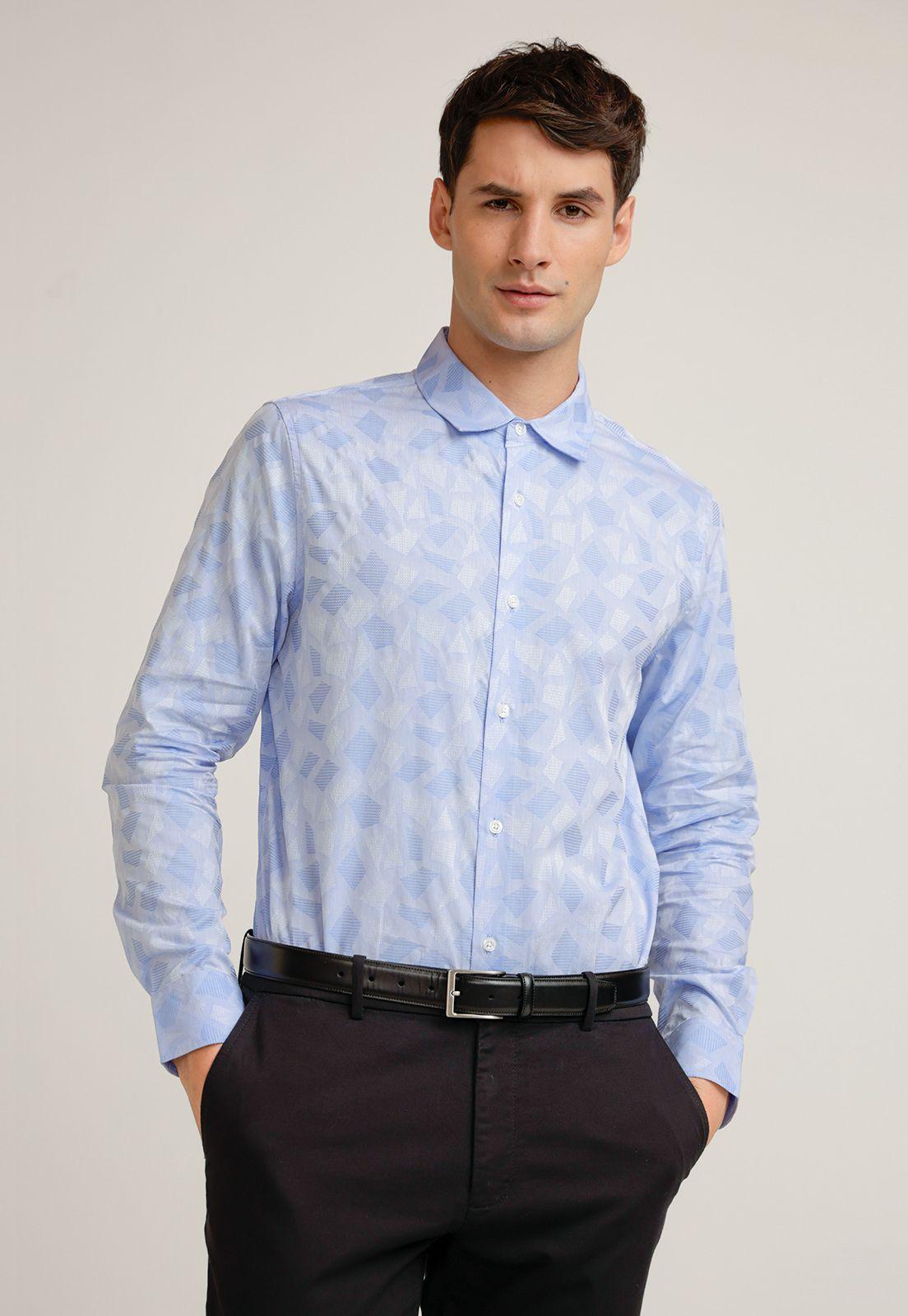 Camisa Hombre Algodón Manga Larga Celeste-0