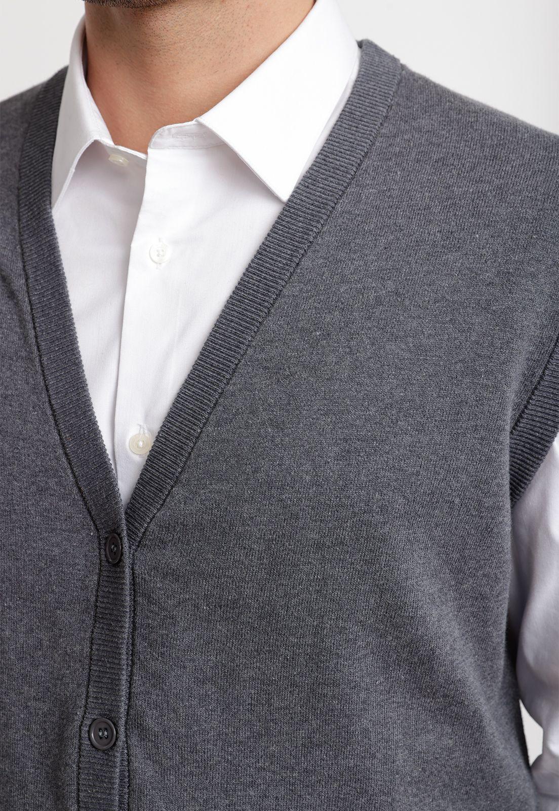 Cárdigan Hombre Formal Sin Mangas Lana Seda Gris-2