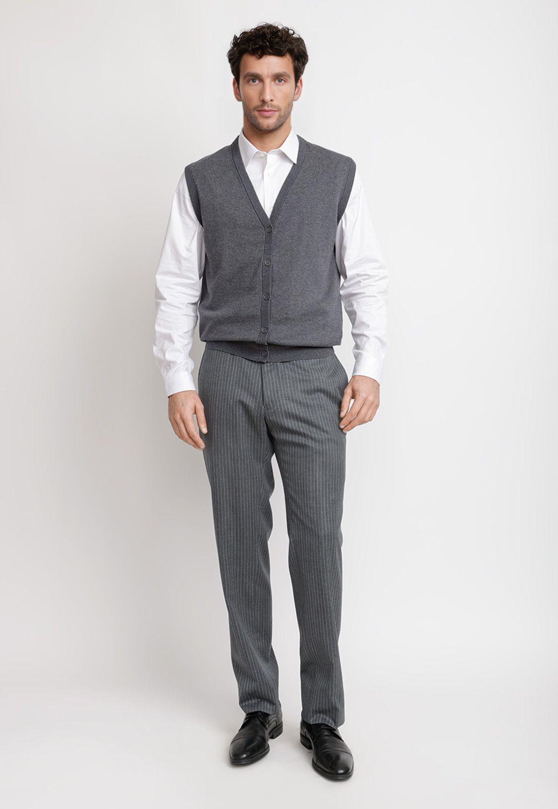 Cárdigan Hombre Formal Sin Mangas Lana Seda Gris-3