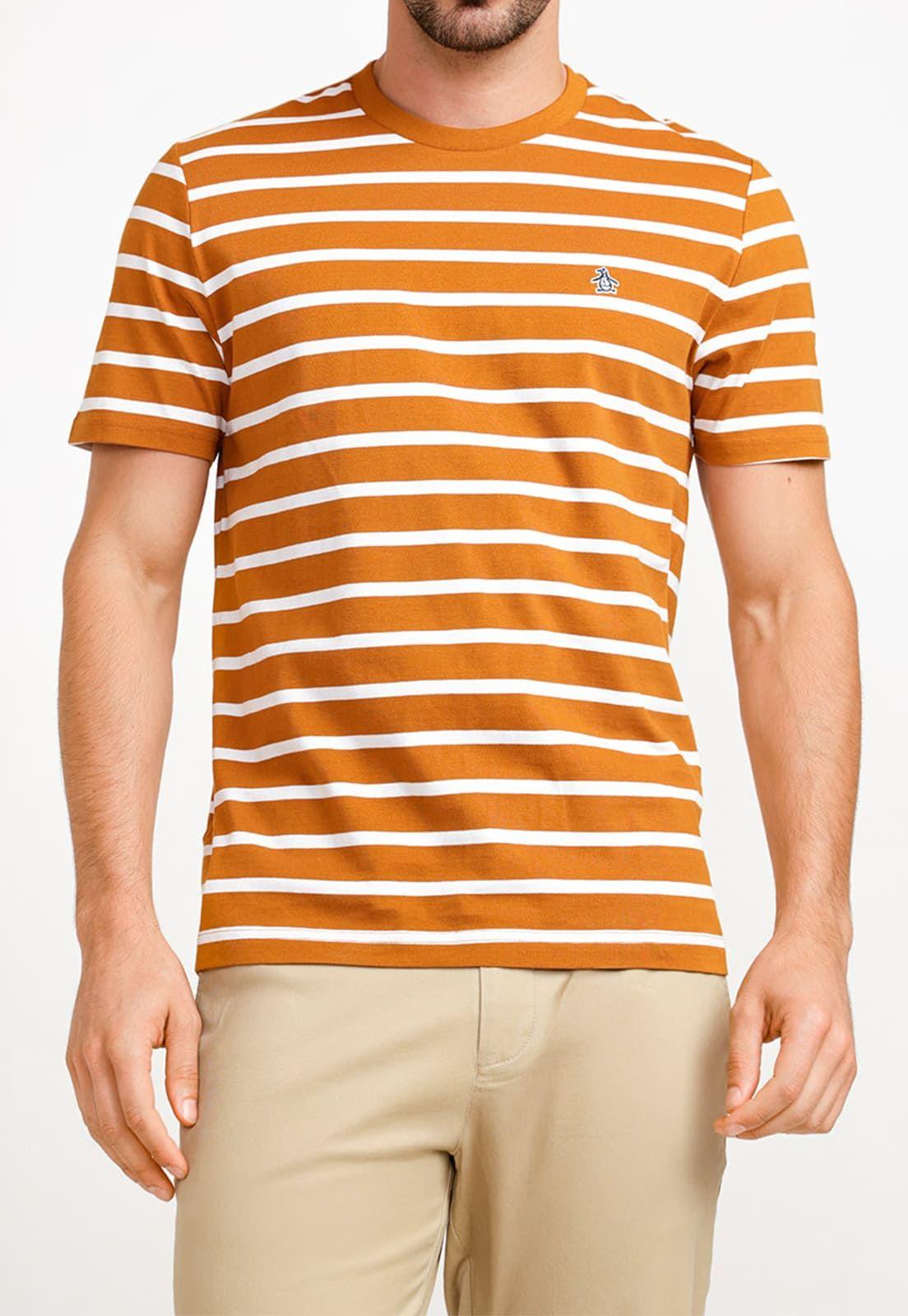 Polera De Hombre Algodón Orgánico Rayas Mostaza-0