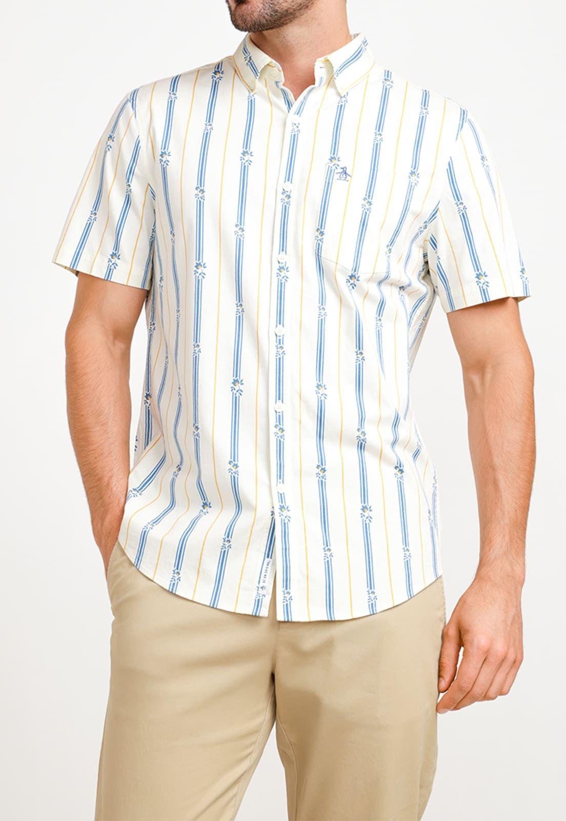 Camisa De Hombre Algodón Estampado Beige-0