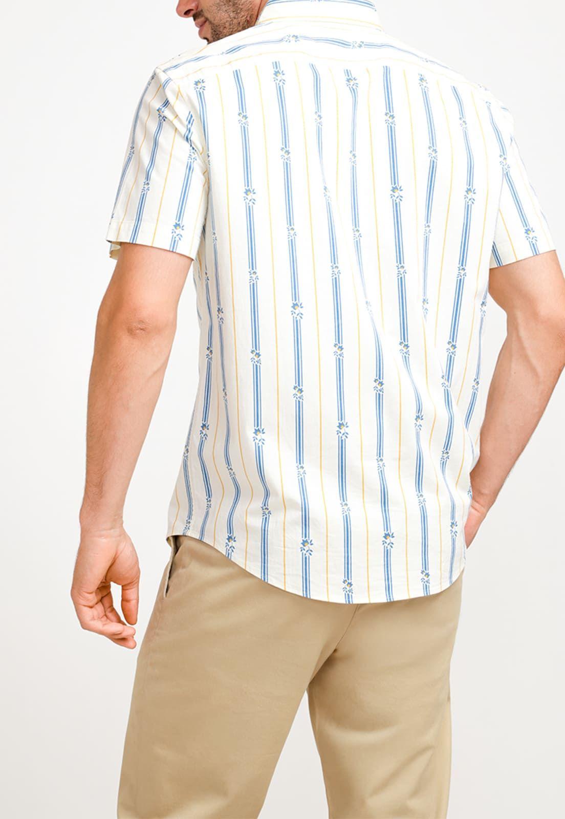 Camisa De Hombre Algodón Estampado Beige-1