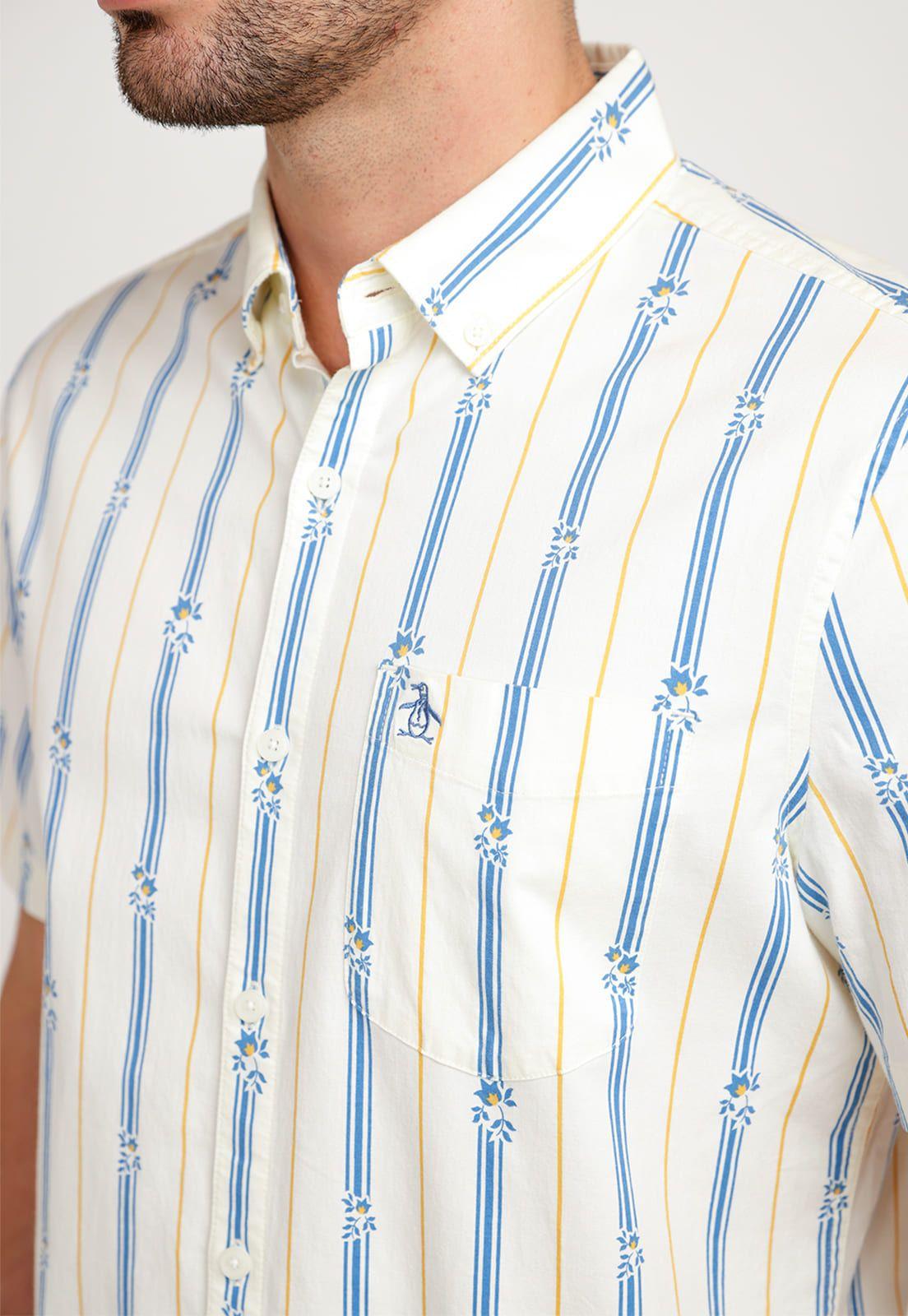 Camisa De Hombre Algodón Estampado Beige-2
