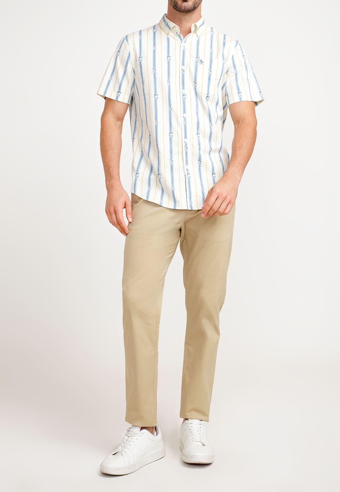 Camisa De Hombre Algodón Estampado Beige-3