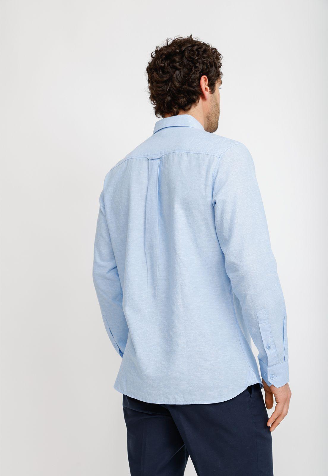 Camisa Lino Algodón Braulio Celeste-1