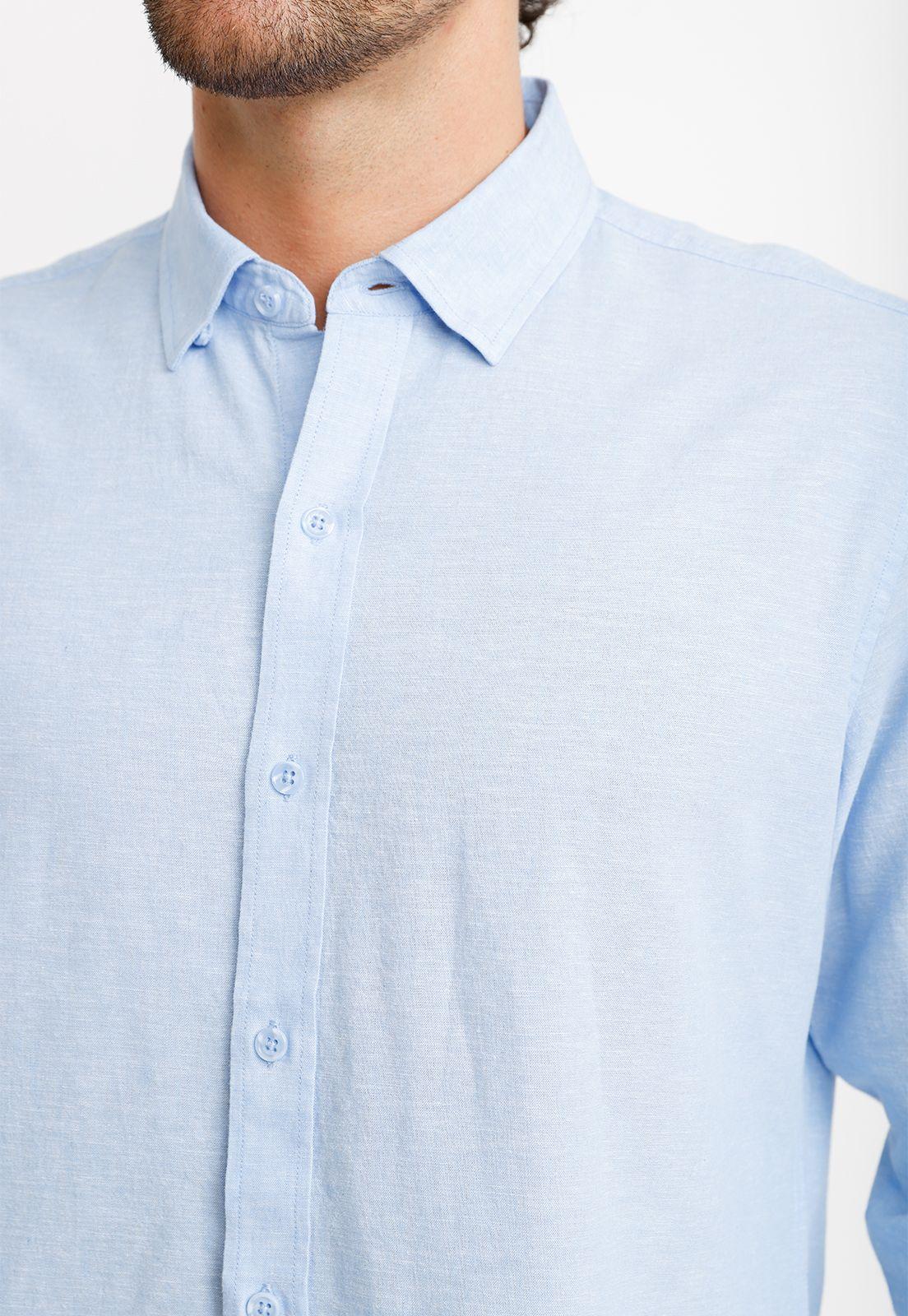 Camisa Lino Algodón Braulio Celeste-6