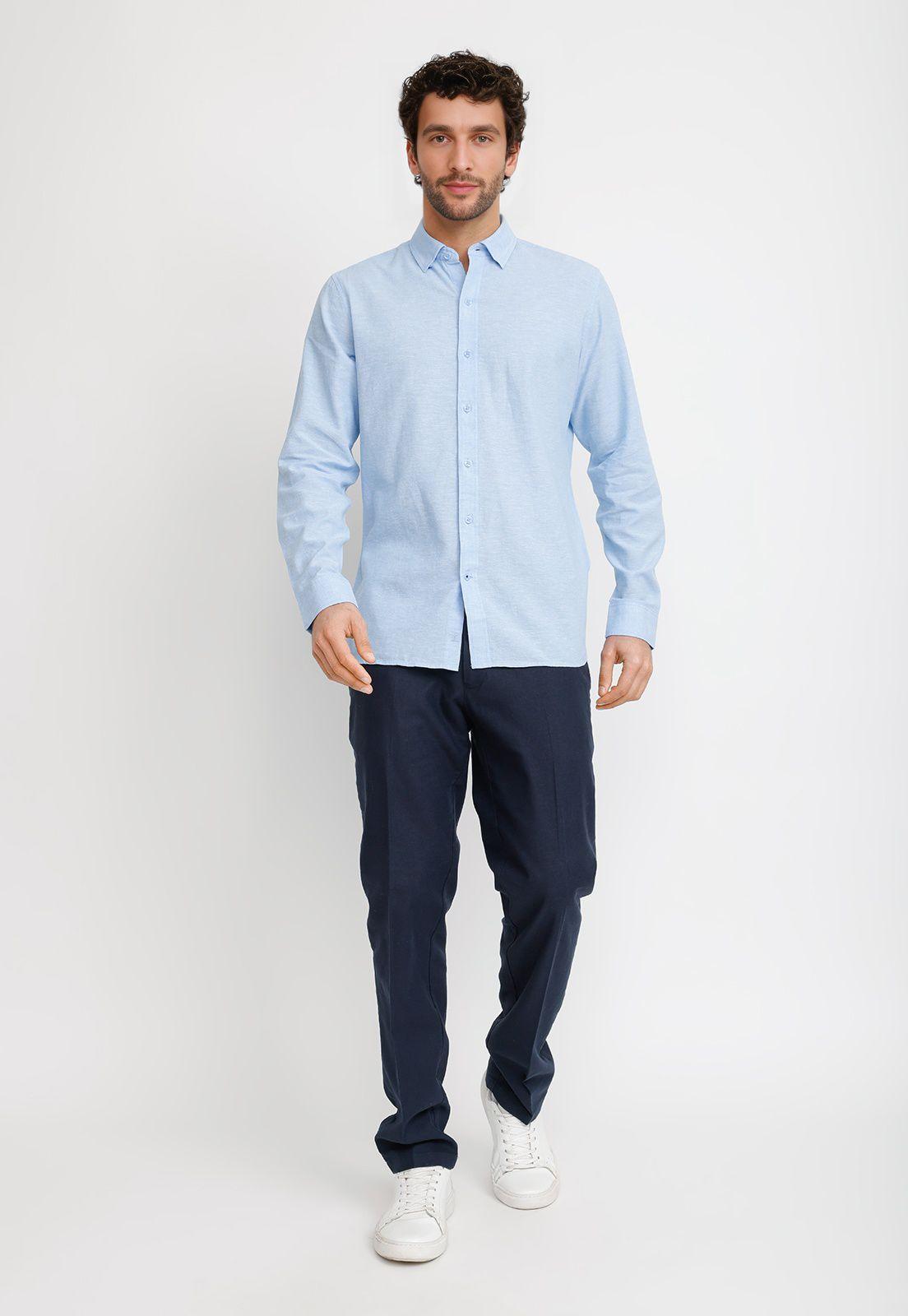 Camisa Lino Algodón Braulio Celeste-7