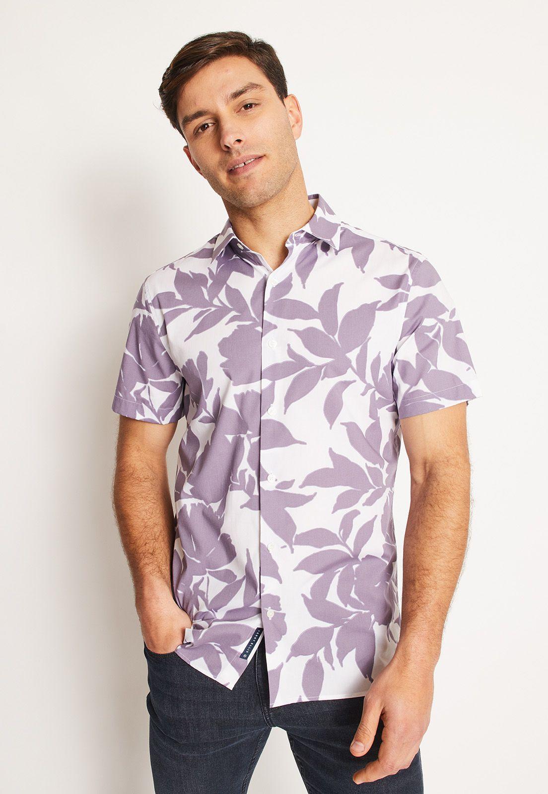 Camisa Hombre Manga Corta Stretch Estampada Morado-0